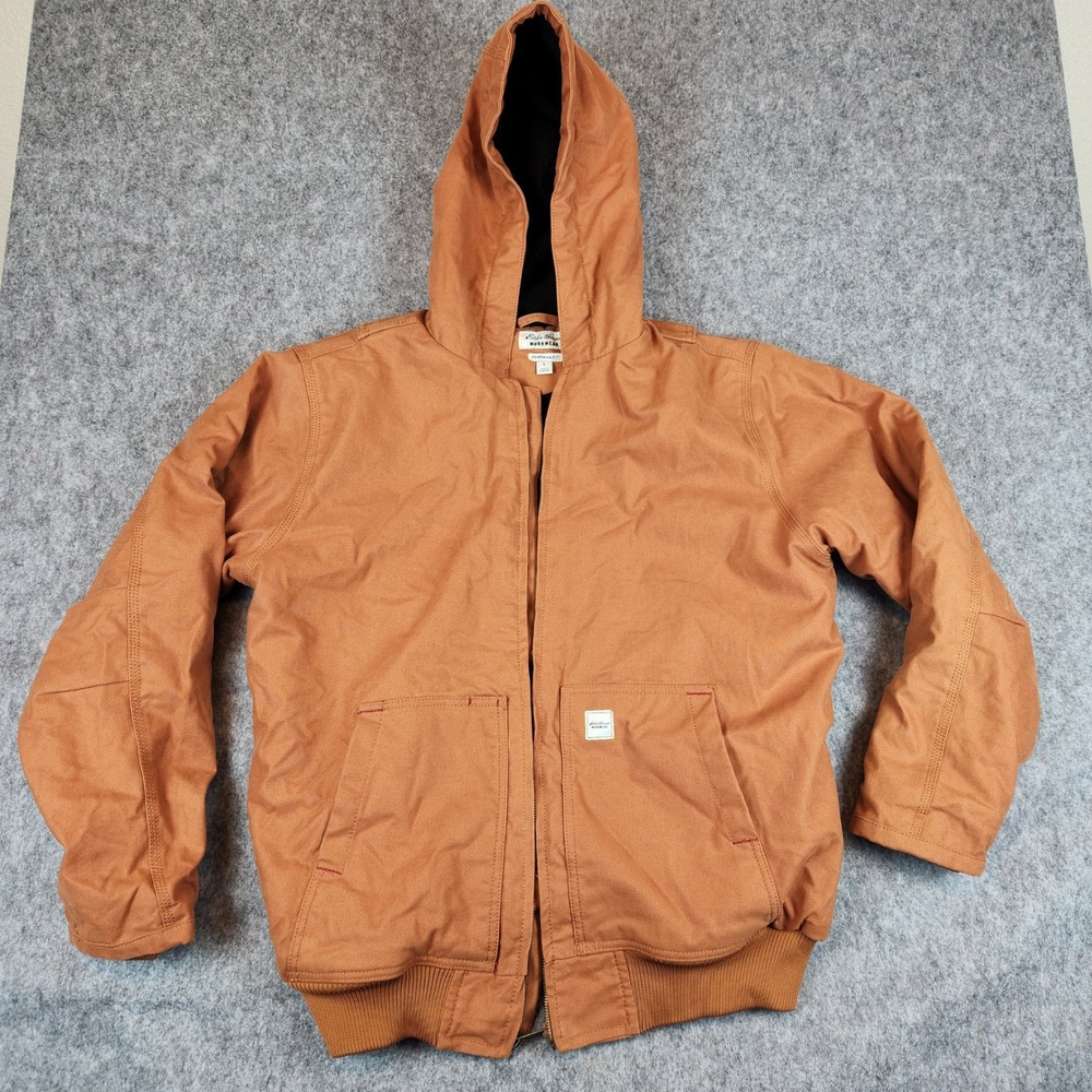 Eddie Bauer Foreman Fit Jacket Men L Brown Canvas‎ Sherpa Lined Hooded Workwear